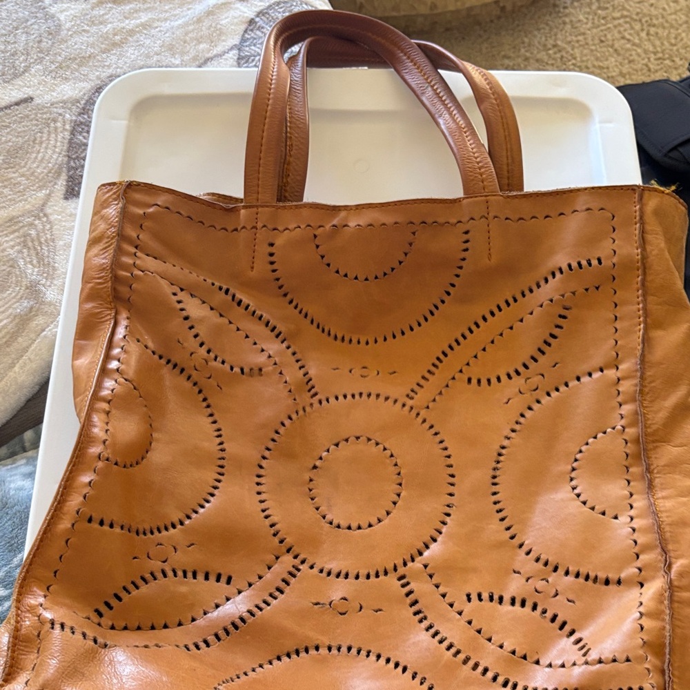 Cleobella Perforated Leather Tote in Cognac Brown